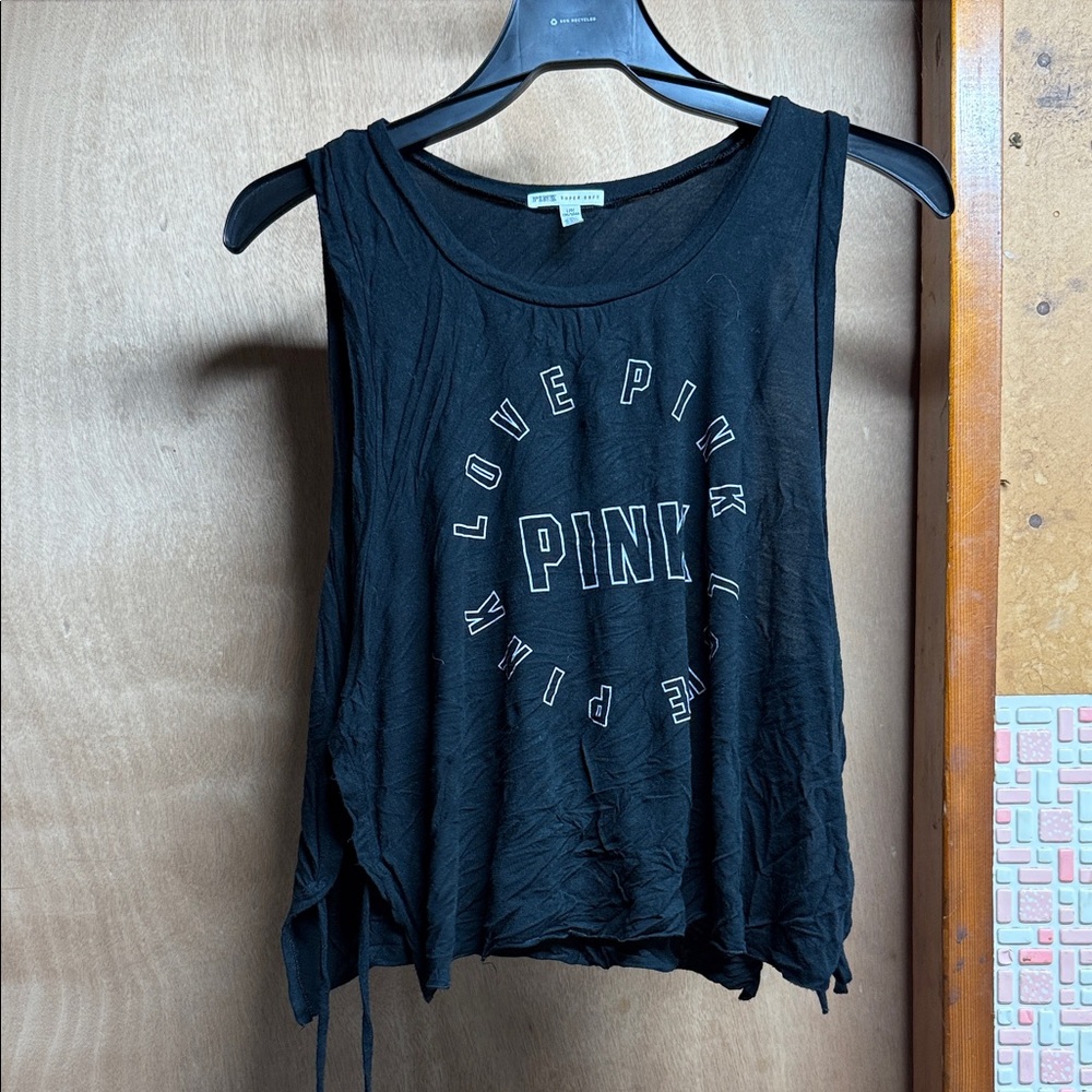 PINK Victoria's Secret Black Graphic Tank Top